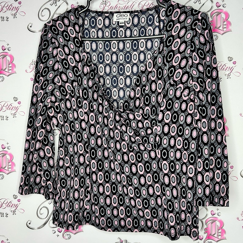 Cleo petites shirt sparkly polka dot pattern pink grey black white glitter